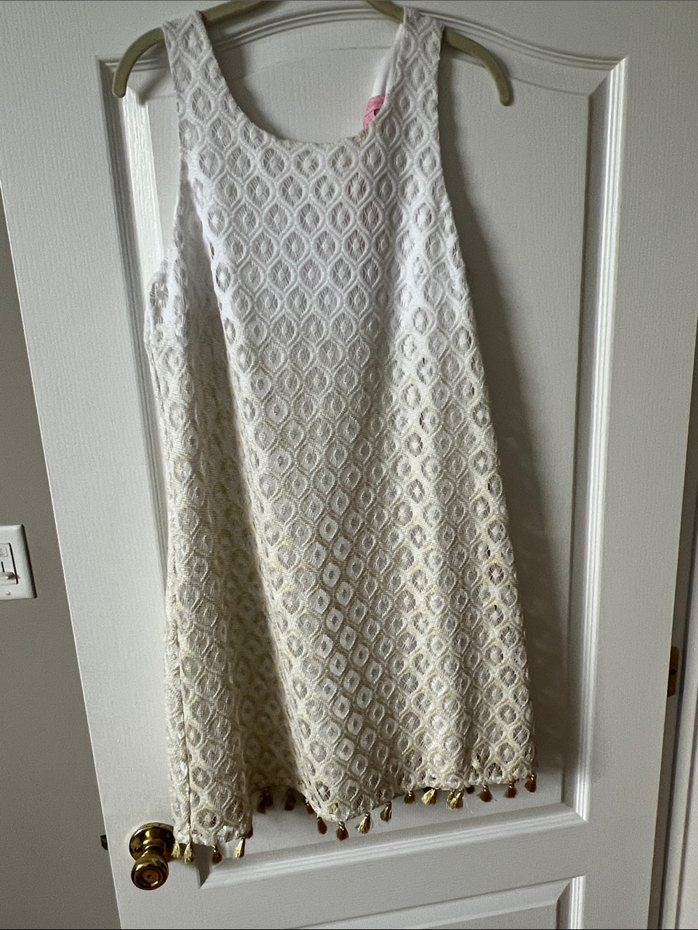Lilly Pulitzer White/Cream Lace Midi Sundress with Gold Tassels
